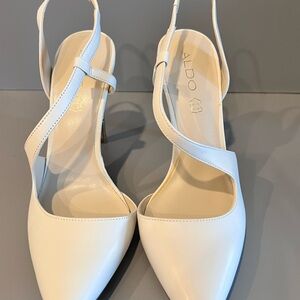 ALDO White Slingback Heels | Strappy Pointed Toe Pumps